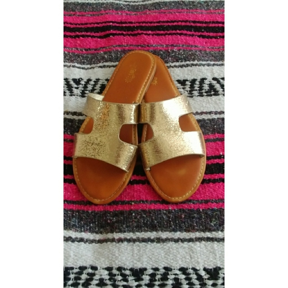 Gold foil slide sandals